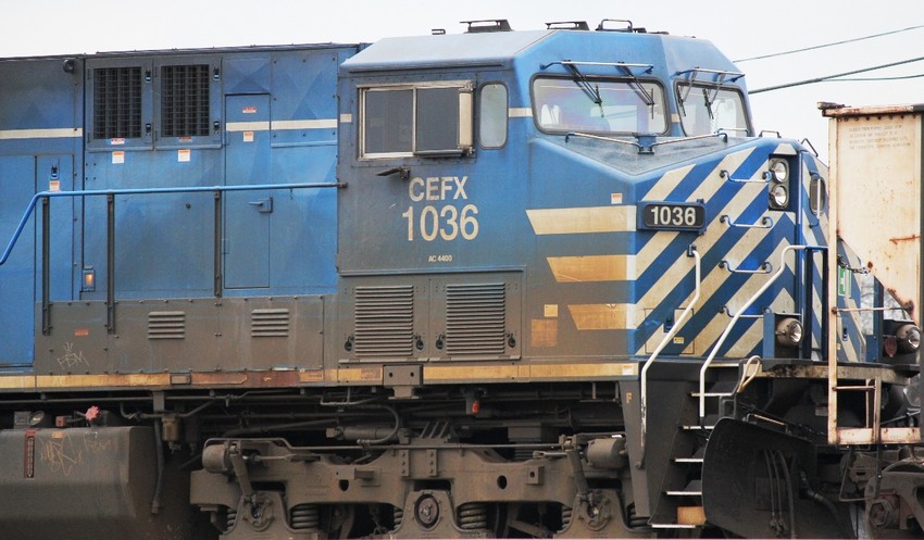 Photo of CEFX 1036, an AC4400, arriving in Winnipeg CP Yard