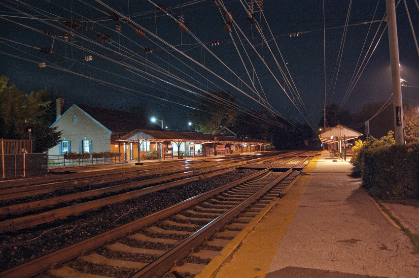 Photo of Bryn Mawr, PA, SEPTA Regional Rail Station at Midnight.