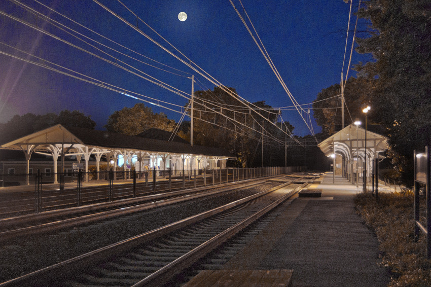 Photo of Haverford, PA, SEPTA Regional Rail Station by moonlight