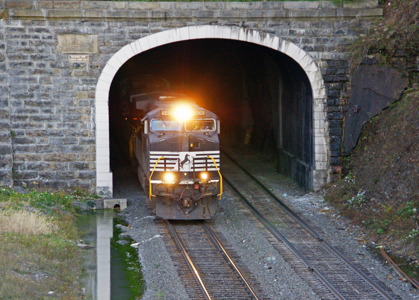 Photo of Westbound with #9408 pokes out of tunnel