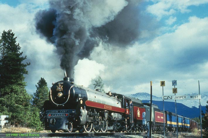 Photo of  Royal Hudson #2860 on excursion train at Jasper Alberta Canada
