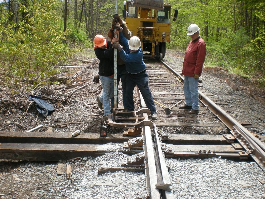 Photo of Bending the Stock Rail at New Switch at MP 24.75
