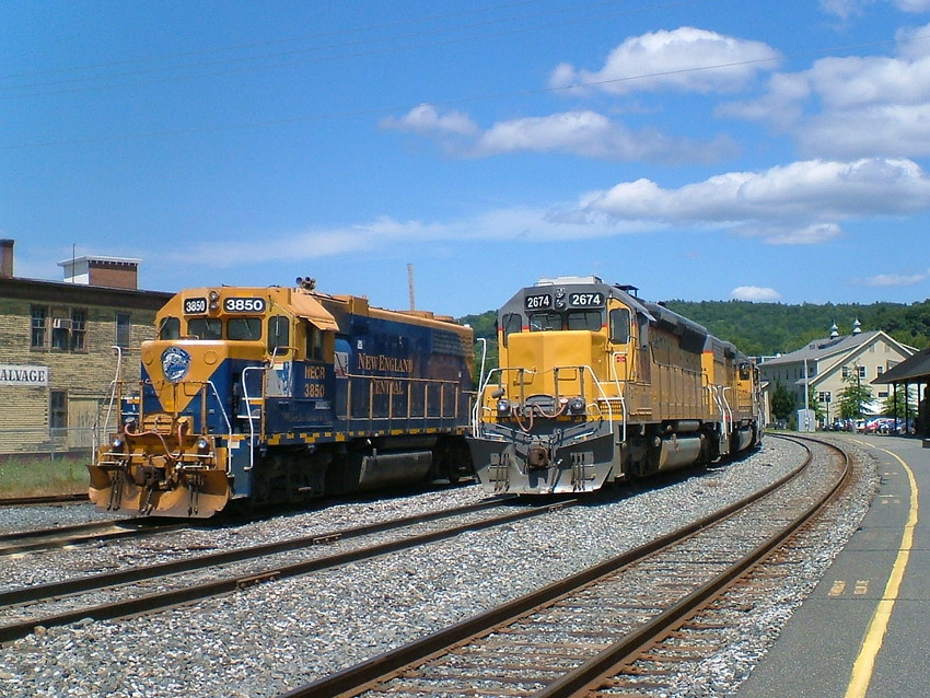 Photo of New England Central engines rest at White River Junction,VT