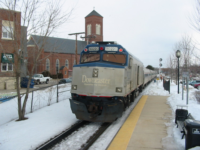 Photo of Amtrak Downeaster departing the Dover Transportation Center in Dover, NH