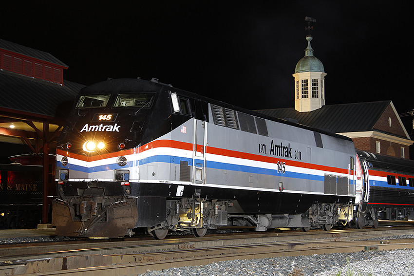 Photo of Night Shot of Amtrak 40th Anniversay P42DC #145