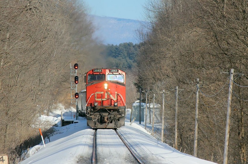 Photo of PanAm Southern EDMO with CN and CP power -- Friday March 06,  2015