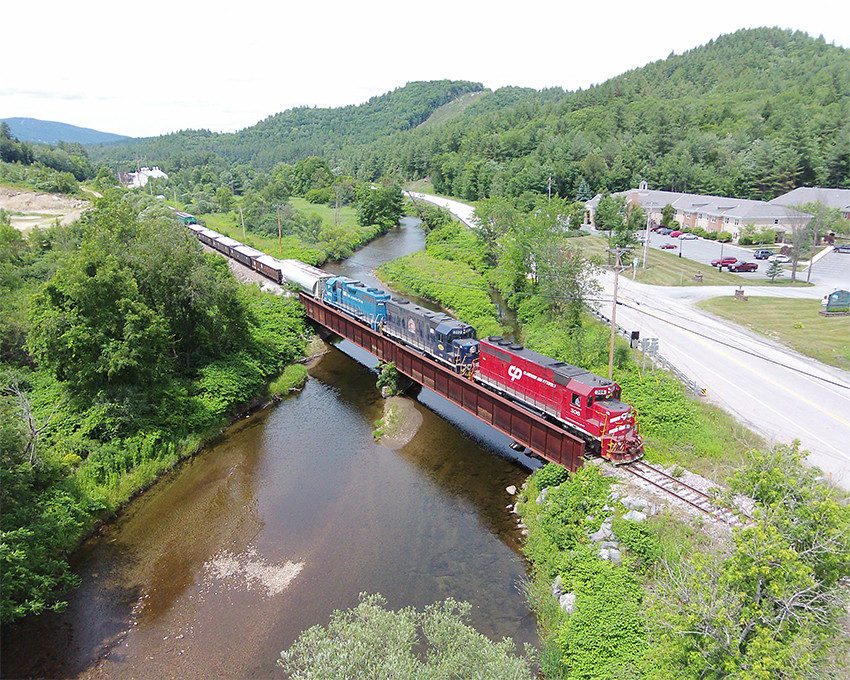 Photo of VTR train #263 crosses the Black River in Proctorsville, VT 71.3 Feet
