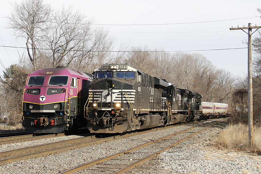 Photo of 23K with NS 8002 gets passed by MBTA 2011 @ Ayer