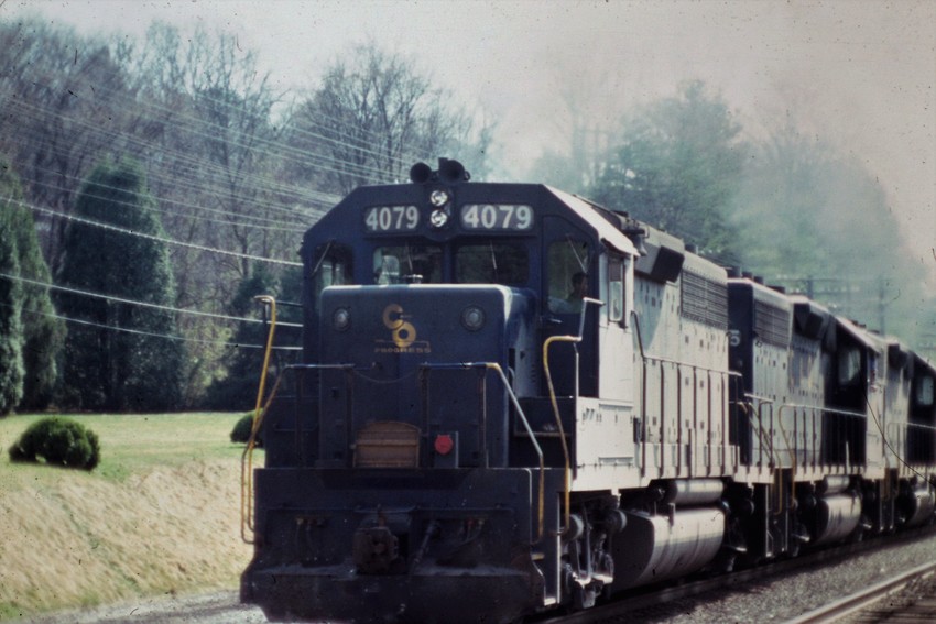 Photo of C&O coal train at White Sulpher Springs,W VA March 1976.