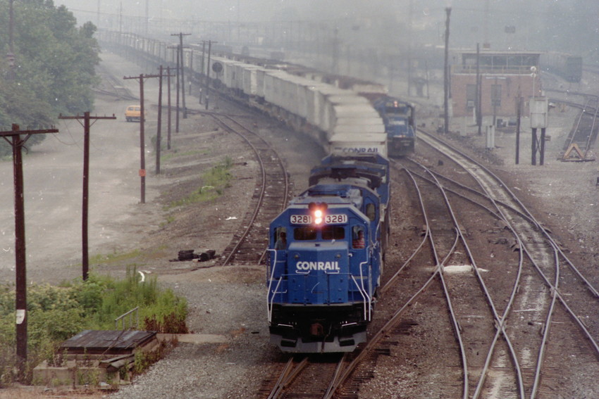 Photo of Conrail freight leaving Conway yard,Conway,Pa Aug. 1990.