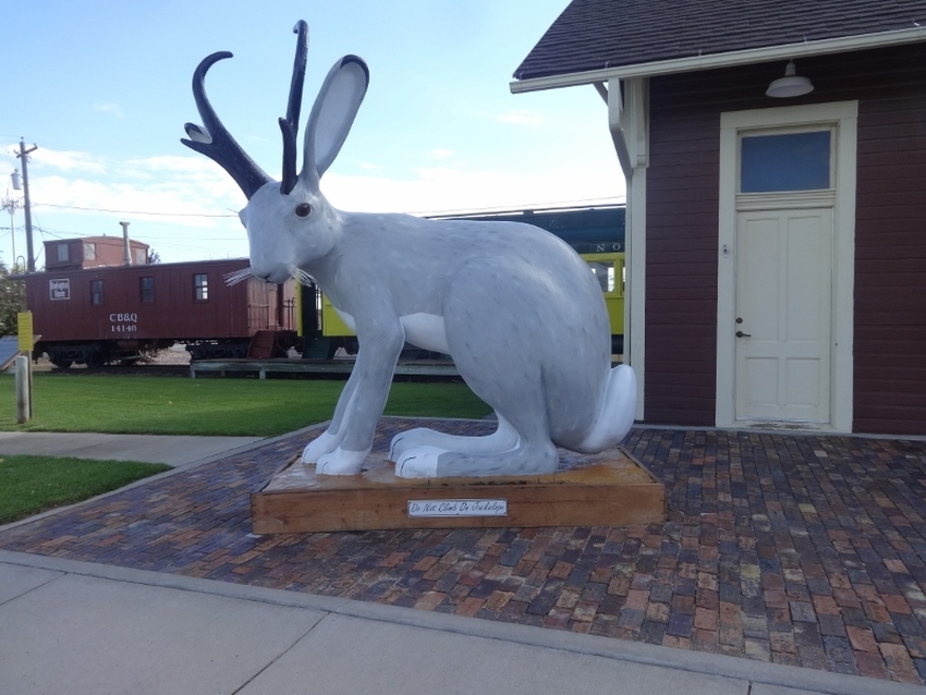 Photo of Jackelope Statue in Front of Douglas, Wyoming Station