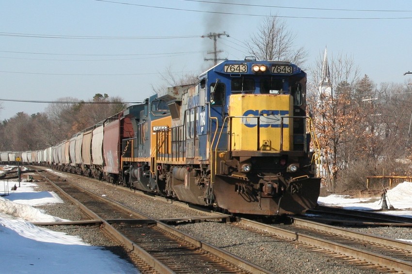 Photo of 1st Section of Full Grain train departing Ayer, Ma. for Grain Facility.