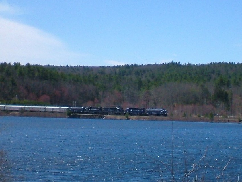 Photo of Circus Train Northbound(Eastbound?) crossing the Wachusett Reservoir.