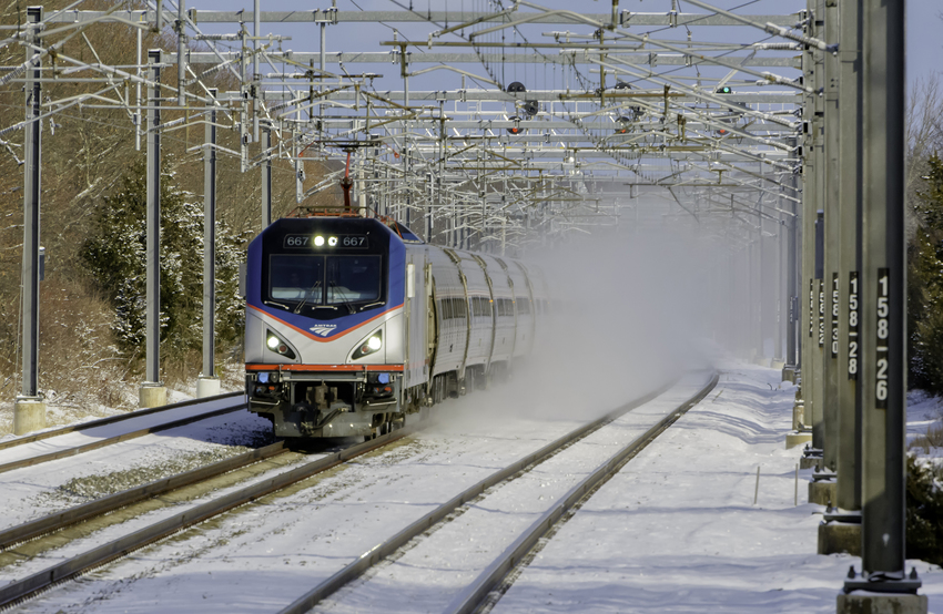 Photo of Amtrak Train 173 Approaching Kingston after Light Snow