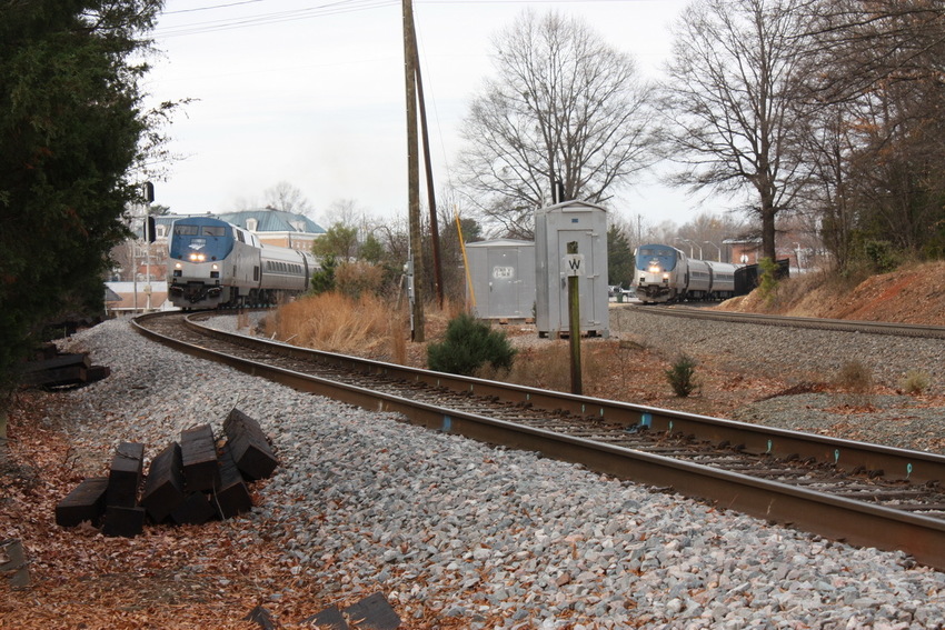Photo of Amtrak 80 Holds for 92 to pass at Fetner/Cary NC.