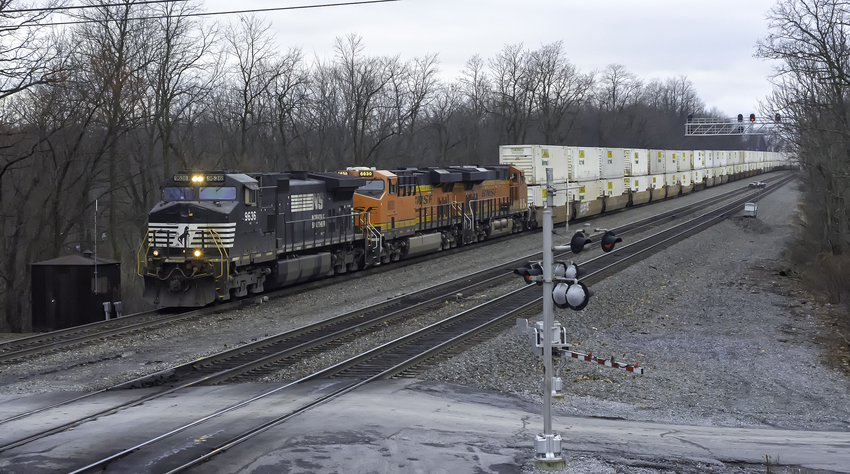Photo of Easbound Stack Train Adds Color to a Grey Moning