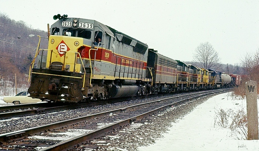 Photo of EL wb Freight at Owego, NY winter 1970
