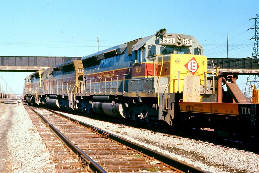 Photo of Conrail ex-EL SD45s Buffalo April '76