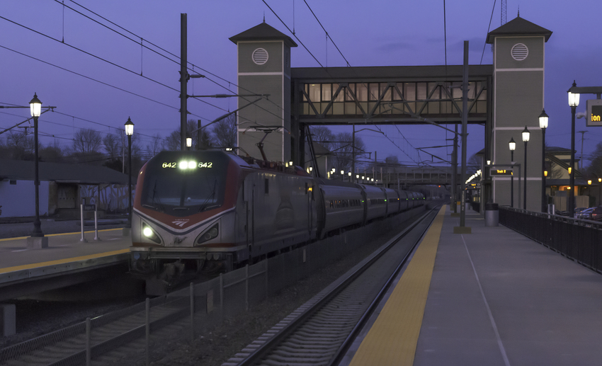 Photo of AMTK 642 Veterans Unit at Kingston Station Just After Sunset