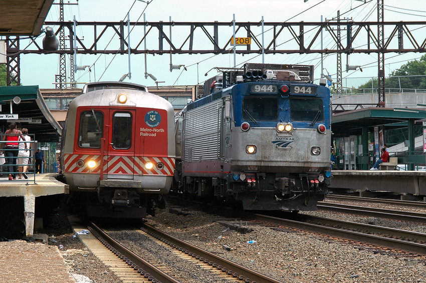 Photo of Metro-North and Amtrak at Rye, N.Y.