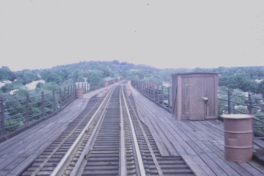 Photo of Poughkeepsie bridge from a westbound caboose