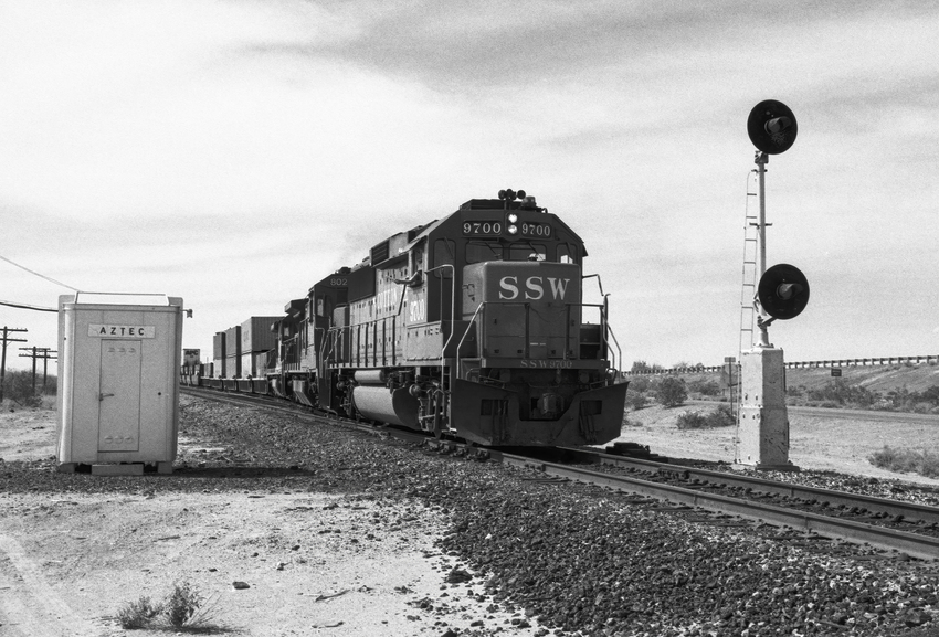 Photo of SP Stack Train Exiting Aztec, AZ siding