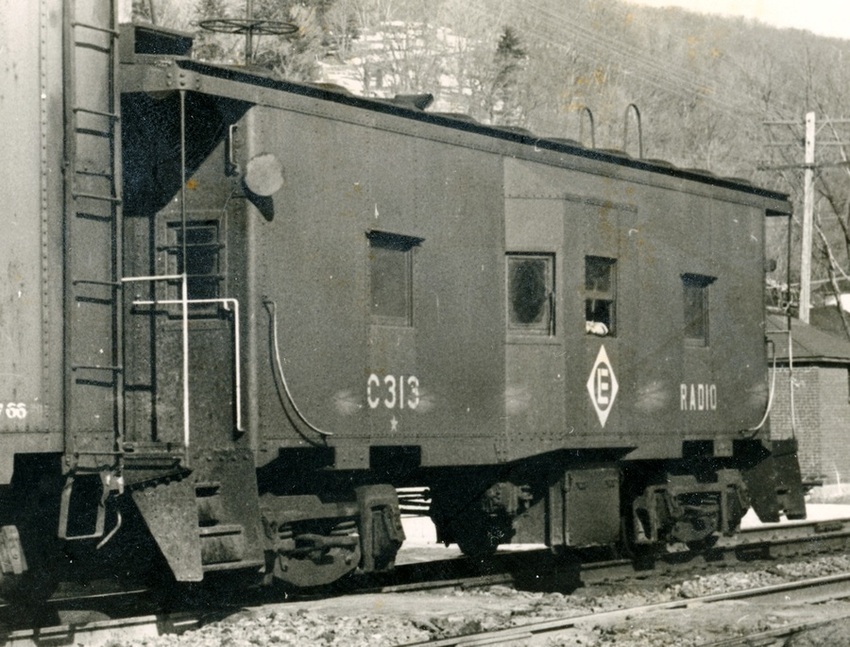 Photo of EL caboose on westbound freight at Owego