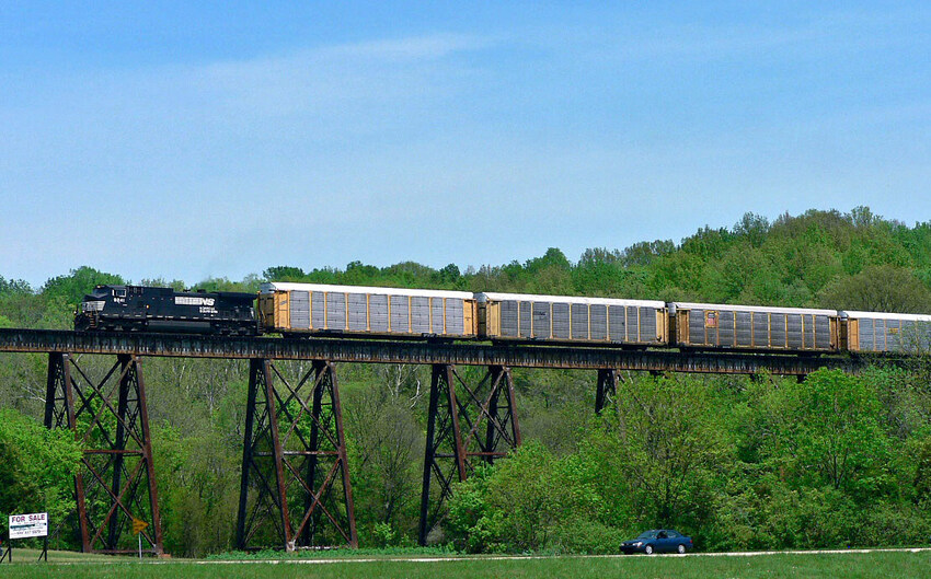 Photo of NS westbound autos on Pope Lick Trestle