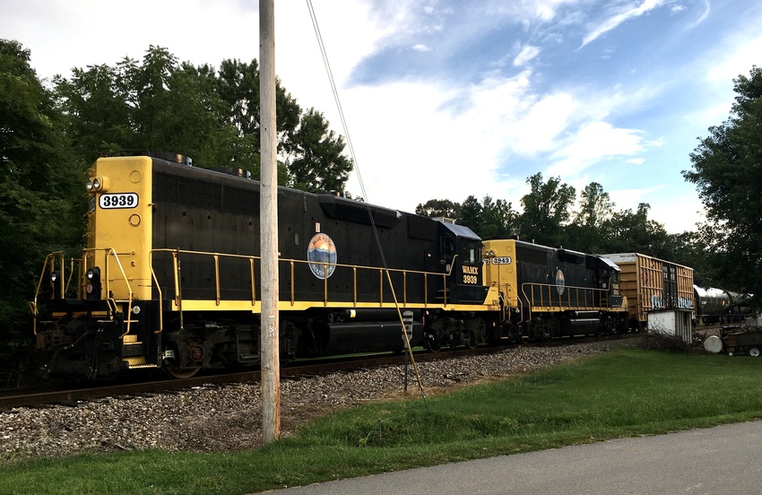 Photo of Pair of WAMX GP39-2's make up power consist in Waynesville, NC.