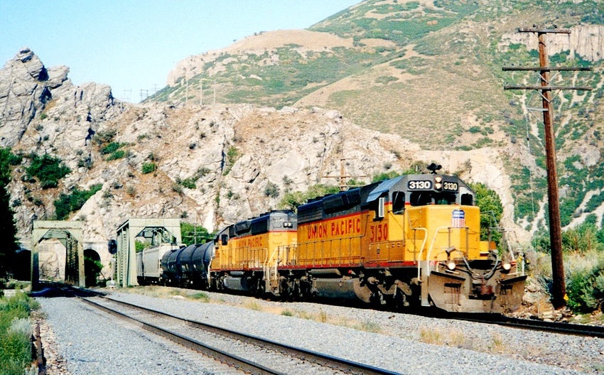 Photo of UP SD40s eastbound at Taggart's Bridges (and tunnels) Utah